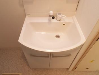 シャワーホース付き水栓なので、洗面ボウル内のお掃除の際に端まで簡単のお掃除できます。